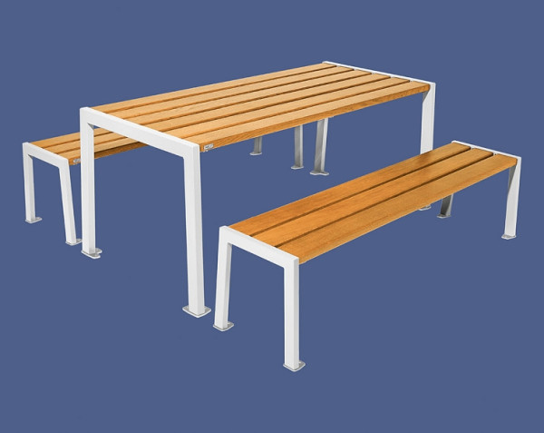 Procity Sitzgruppe Silaos, Stahl & Holz, (1 Tisch & 2 Sitzflächen), helle Eiche/RAL 9010, 209650.9010.CHEC