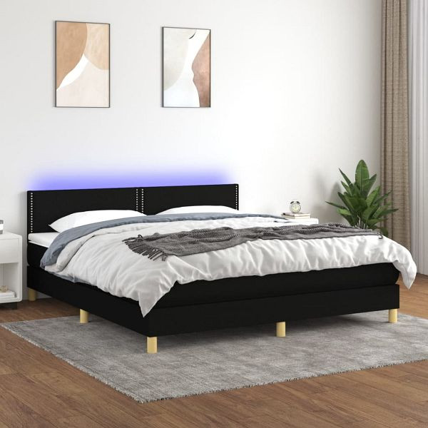 vidaXL Boxspringbett mit Matratze & LED Schwarz 160x200 cm Stoff, 3133647