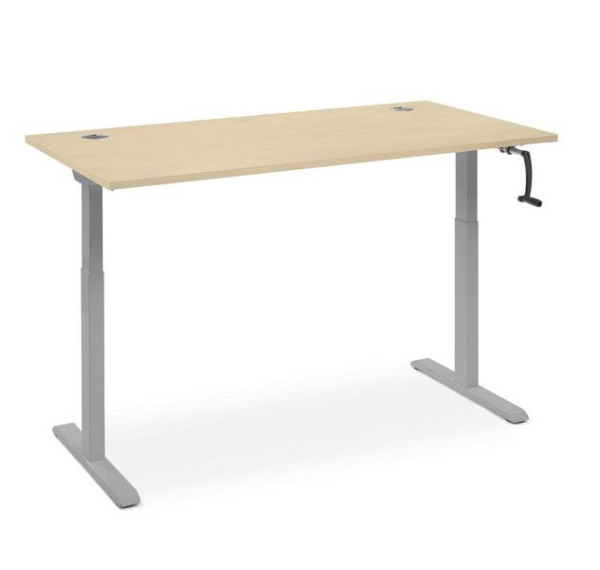 Deskin Schreibtisch manuell höhenverstellbar Flex Modul K, Dekor Ahorn, Gestell Alusilber, B 1600 x T 800 x H 710-1190 mm, 360341