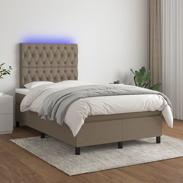 vidaXL Boxspringbett mit Matratze & LED Taupe 120x200 cm Stoff, 3135105