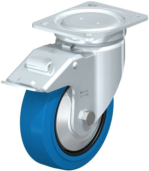 Blickle LU-POEV 160XR-FI-SB-FA Stahlblech-Lenkrolle, schwere, geschlossene Ausführung, mit Anschraubplatte & Feststeller, Elastik-Vollgummi, Blau, 851556