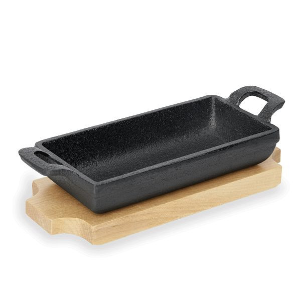 WAS Cast Iron 35 Mini Servierpfanne mit Holzuntersetzer, 18,0 x 9,5, cm, Gusseisen, 3534180