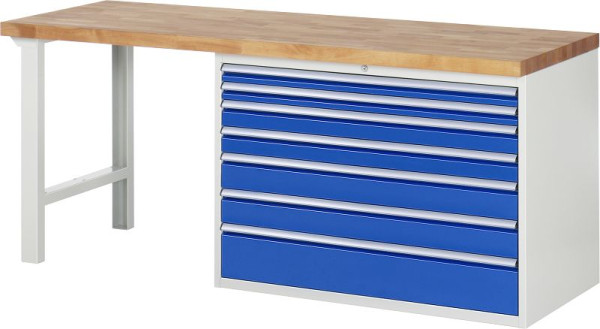 RAU Werkbank Serie 7000 - Modell 7717, B2000 x T700 x H890 mm, Systemunterbau B2000 x T650 x H850 mm, 03-7717A1-207B4M.11