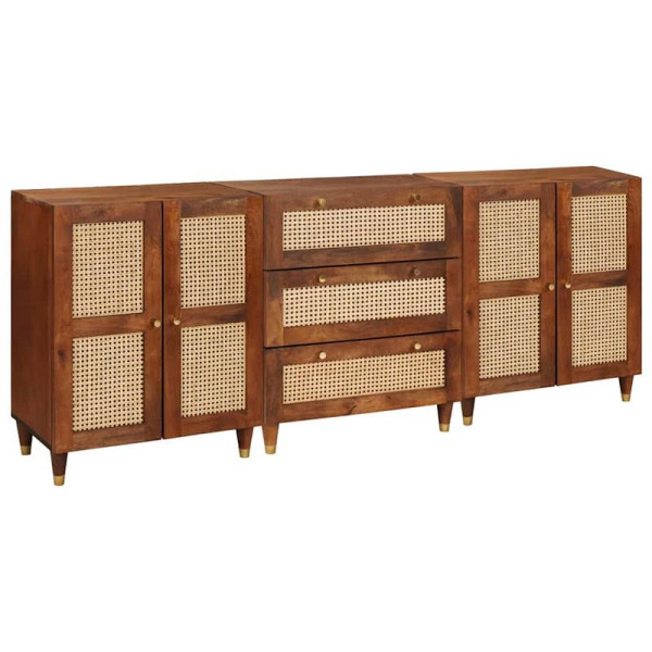 vidaXL Sideboard Set, 3er Set, Braun 180 x 33 x 75 cm Massivholz Mango, 3310170