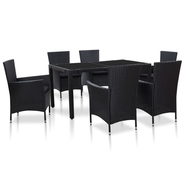 vidaXL 7-tlg. Garten-Essgruppe Poly Rattan Schwarz, 45977