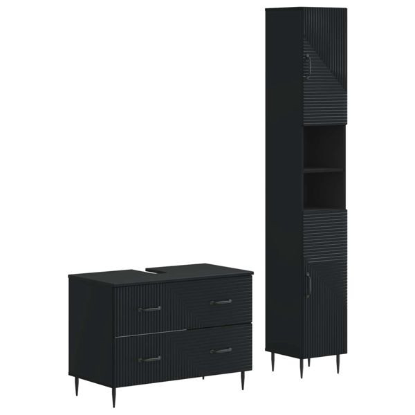 vidaXL 2-teiliges Badezimmer Schrank Set HAARLEM Schwarz Holzwerkstoff, 3417532