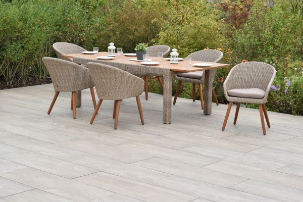 Merxx Arrone Set 7-teilig, 6 Arrone Sessel, inkl. Sitzkissen, 1 Ausziehtisch 180 (240) x 100 cm, Schilf, 50392-259