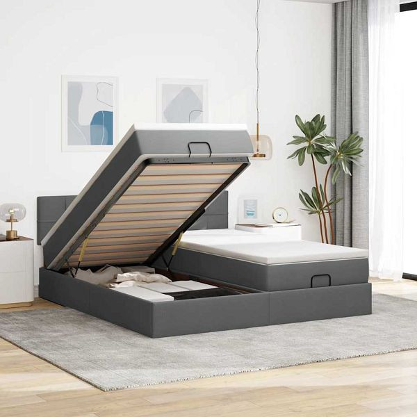 vidaXL Ottoman-Bett mit Matratzen Dunkelgrau 180x200 cm Stoff, 3311995