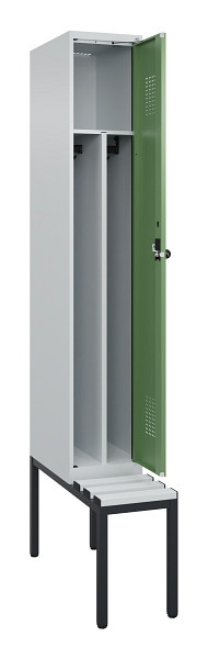 C+P Spind Evolo PLUS, 1 Abteile, 2120x300x815mm, 7035/6011, Haken 4, Drehriegel, Sitzfläche Kunststoff, Sitzbank, 0490507-10F S10065