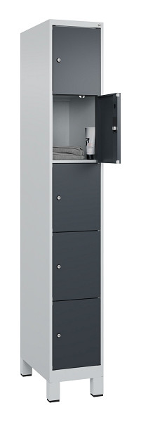 C+P Schließfachschrank Evolo PLUS, mit Füßen, 5 Fächer, 1950x300x500mm, 7035/70, Frontfarbe RAL 7016 Anthrazitgrau, 049010-105 S10012