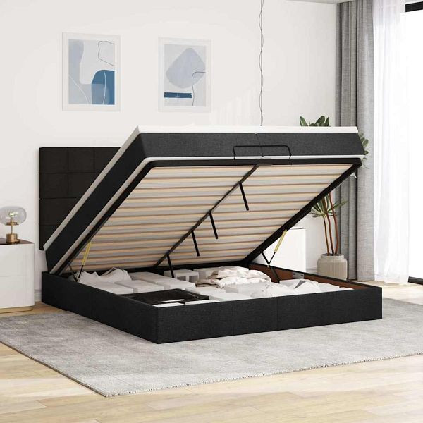 vidaXL Ottoman-Bett mit Matratzen Schwarz 200x200 cm Stoff, 3313184