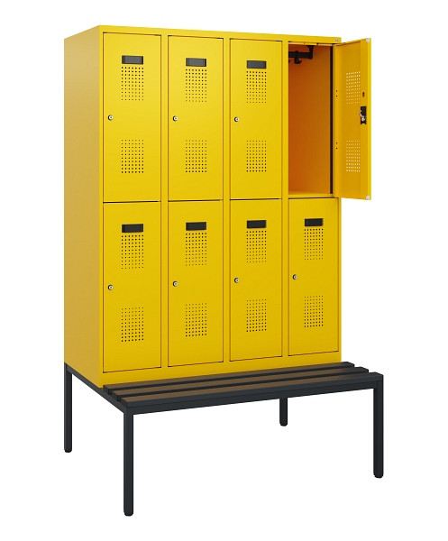 C+P Doppelstöckiger Spind Evolo PLUS, Bank, 8 Fächer, 1950x1200x815mm, 1023/1023, Zylinderschloss, Sitzfläche Kunststoff, Sitzbank, 0493505-40 S10157