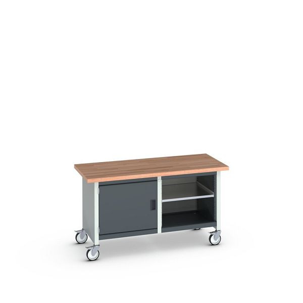 bott cubio Kastenwerkbank mobil, Türe, 2 Ablagen, Rotbuche-Arbeitsplatte, BxTxH: 1500x750x840mm, RAL 7035/7016, Anthrazitgrau, 41002095.19V