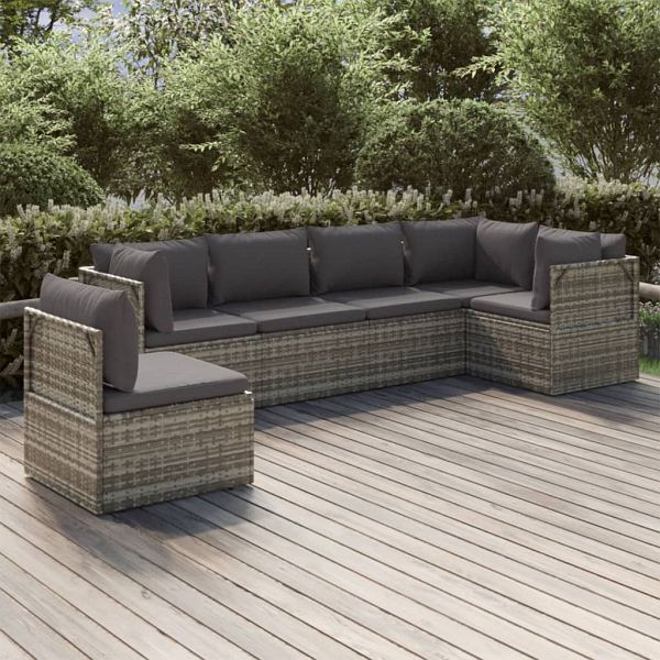 vidaXL 6-teilig Garten-Lounge-Set mit Kissen Grau Poly Rattan, 3157413