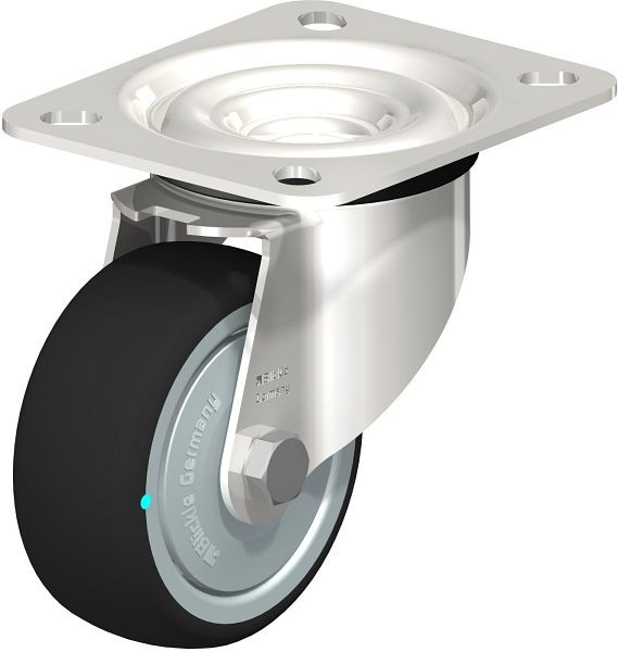 Blickle LEX-PATH 80KD-FK Edelstahl-Lenkrolle mit Anschraubplatte, Thermoplastisches Polyurethan, Grau, 754507