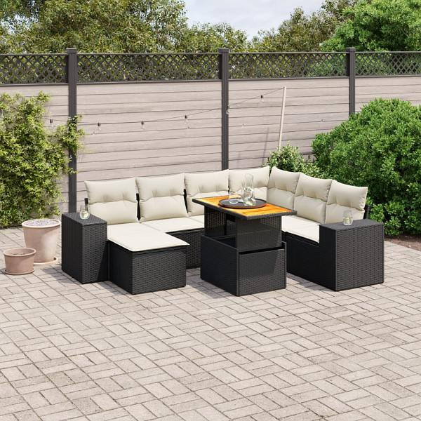 vidaXL 8-tlg. Garten-Sofagarnitur mit Kissen Schwarz Poly Rattan, UV-beständig, 3272750