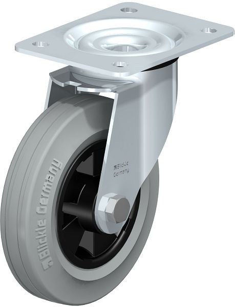 Blickle LE-VPP 160R-SG Stahlblech-Lenkrolle mit Anschraubplatte, Vollgummi, Grau, 233866