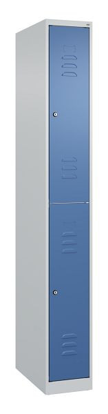 C+P Doppelstöckiger Spind Classic PLUS, 1850x250x500mm, 7035/5023, Zylinderschlösser, 080300-19 S10023