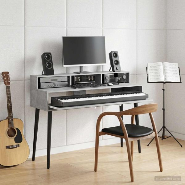 vidaXL Studiotisch Betongrau 130 x 42,5 x 36 cm Holzwerkstoff, 8006727