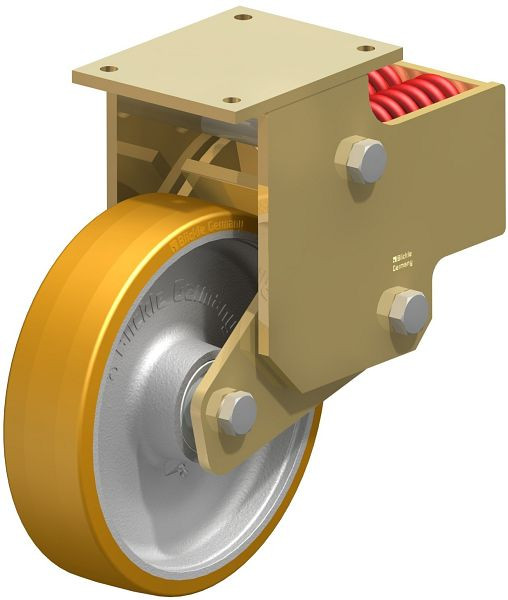 Blickle BSFN-GTH 302K Stahlgeschweißte Schwerlast-Bockrolle mit Stahlfeder, Blickle Extrathane®, Hellbraun, 285940