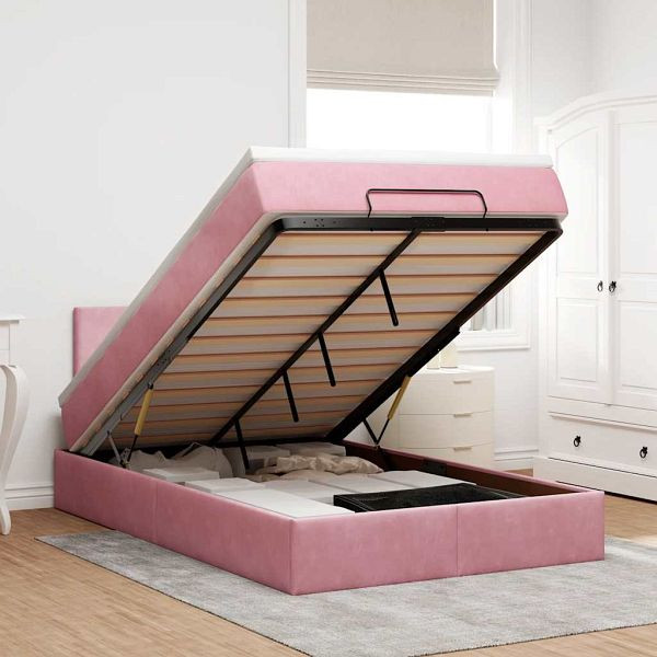 vidaXL Ottomane Bett mit Matratze & LEDs Rosa 120x190 cm Samt, 3312541
