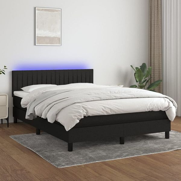 vidaXL Boxspringbett mit Matratze & LED Schwarz 140x190 cm Stoff, 3133311