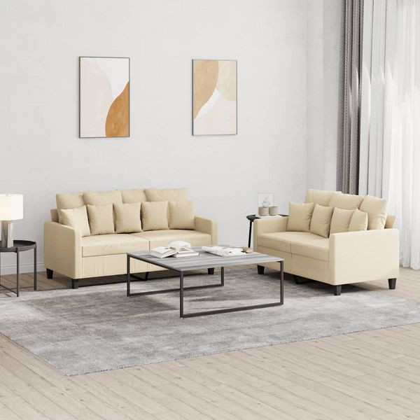 vidaXL 2-tlg. Sofagarnitur mit Kissen Creme Stoff, 3201650