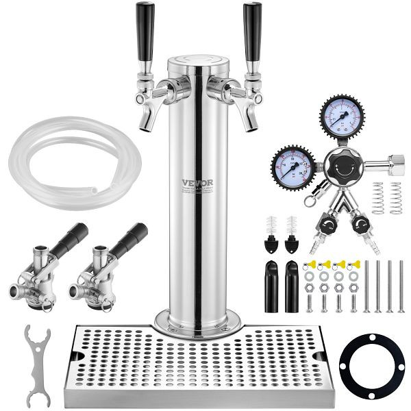 VEVOR Kegerator-Turm-Kit, mit 2 Zapfhähnen, aus Edelstahl mit Doppelmessgerät W21.8-Regler und S-System-Fasskupplung, Partys zu Hause, LTJZSBDYQOHQNR8CIV0