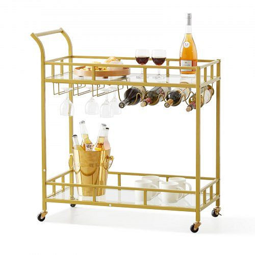 VEVOR Servierwagen 2 Ebenen, Weinwagen 55 kg Belastbar, Verspiegelte Glasablagen 85,5 x 38 x 93 cm, für kleine Räume, Küche, BLFWCCB15X315AFJYV0
