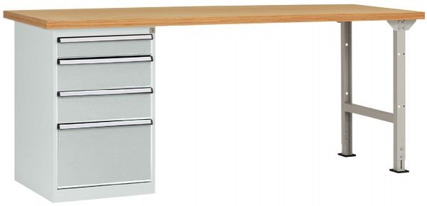 Manuflex Werkbanksystem COMBI Modell 5 mit Multiplexplatte, BxTxH = 2000 x 700 x 840 mm, Lichtgrau, WC5110.7035