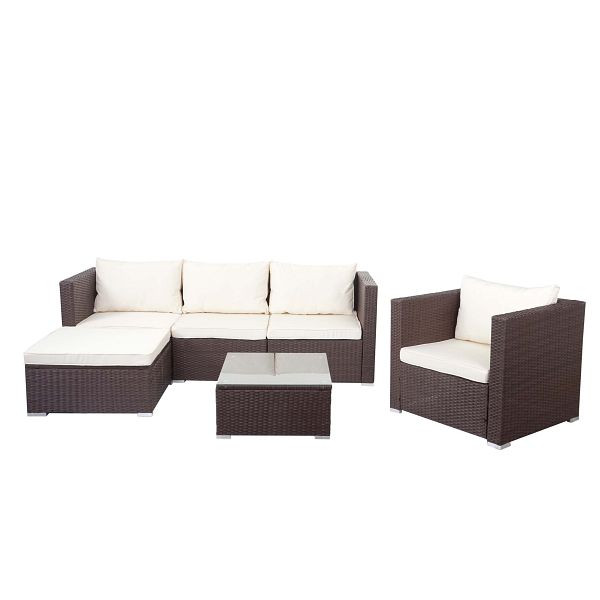 Mendler Poly-Rattan-Garnitur Brescia, Gartengarnitur Sitzgruppe Sofa Lounge-Set, braun, Kissen creme, 64438+64439+64440