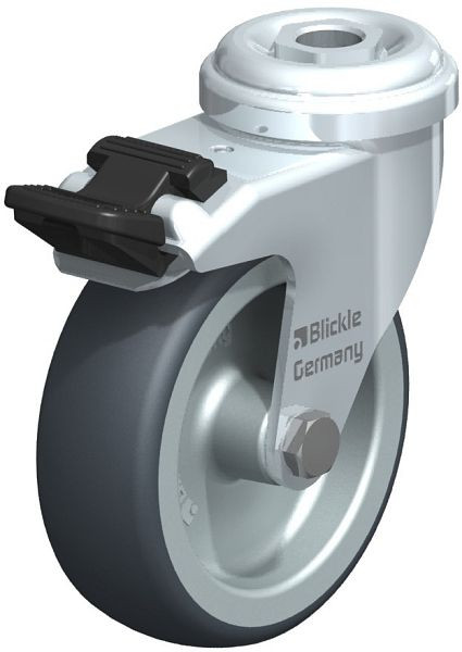 Blickle LRA-TPA 75G-FI Apparate-Lenkrolle mit Rückenloch & Feststeller, Thermoplastisches Gummi-Elastomer, Grau, 365510