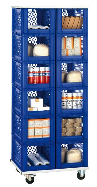 LA-KA-PE TR 12-1/R, Transport-Stapelkasten-Regal, auf Rollen, 2060 x 815 x 607 mm, Kästen in grau, 07320 21 05