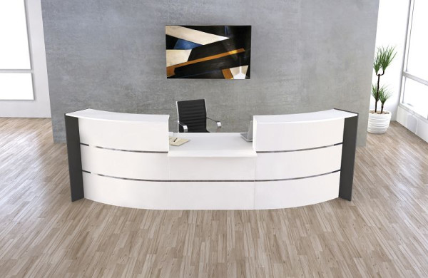 Kerkmann Bari Bogentheke mit Niedrig-Modul, B 3575 mm x T 1225 mm x H 1120 mm, Farbe: weiß/anthrazit, (Montage), 21356410-1