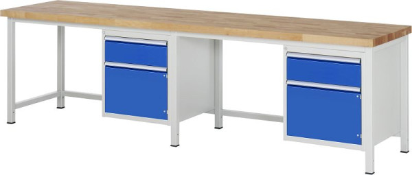 RAU Werkbank Serie 8000 - Gestell-Bauweise (Schweißgestell), 2 Unterbau-Container (1x Schublade, 1x Flügeltür), 3000x840x700 mm, 03-8152A1-307B4S.11