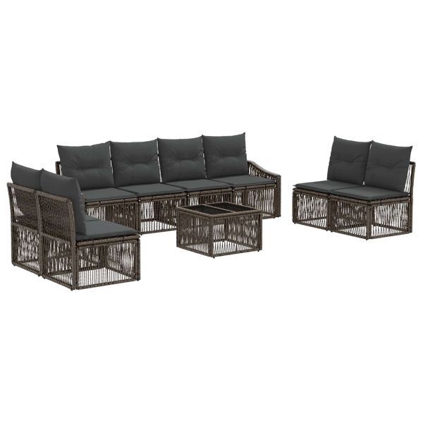 vidaXL Gartensofa-set 9-teilig Grau Poly-Rattan, 3435983
