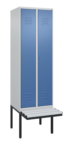 C+P Umkleidespind Classic PLUS, 2 Abteile, 2120x600x815mm, 7035/5023, Zylinderschlösser, je 2 Doppel-Haken, 0800407-20F S10020