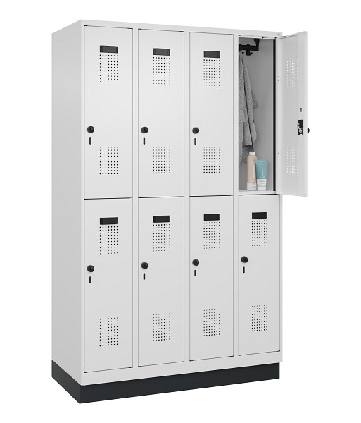 C+P Doppelstöckiger Spind Evolo PLUS, mit Sockel, 8 Fächer, 1950x1200x500mm, 901, RAL 9016 Verkehrsweiß, Drehriegel, 049320-40 S10020