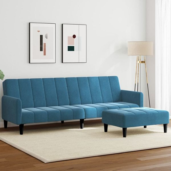 vidaXL Schlafsofa 2-Sitzer mit Fußhocker Blau Samt, 3258097