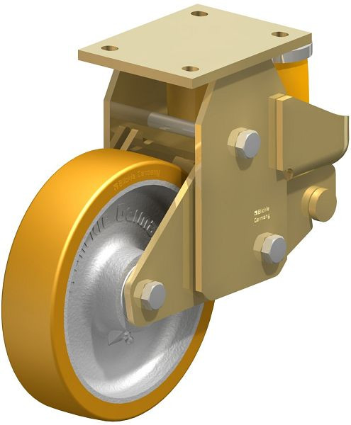 Blickle BSFE-GTH 200K Stahlgeschweißte Schwerlast-Bockrolle mit Polyurethanfeder, Blickle Extrathane®, Hellbraun, 523480