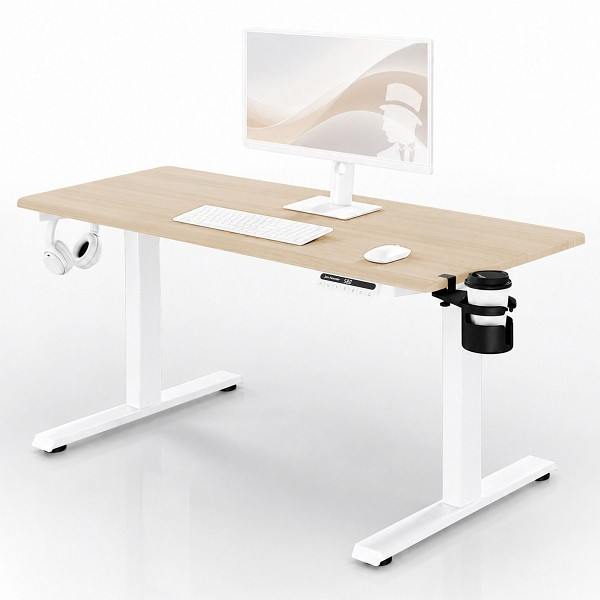 Jan Nowak Elektrischer Schreibtisch mit Höhenverstellung ergonomisch weiß/Sonoma-Eiche, 1400x700 mm, ARIA 1400, 2735