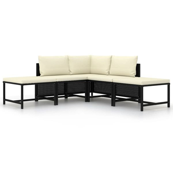 vidaXL 5-teilig Garten-Sofagarnitur mit Auflagen Schwarz Poly Rattan, 313517