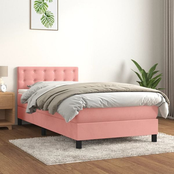 vidaXL Boxspringbett mit Matratze Rosa 90x190 cm Samt, 3141520