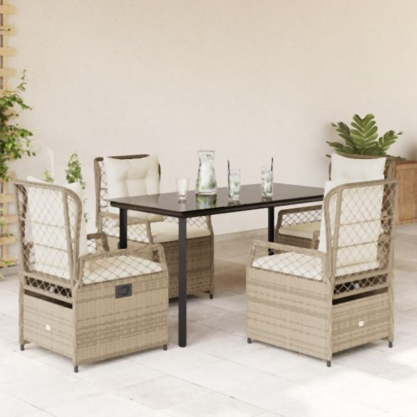 vidaXL 5-teilig Garten-Essgruppe mit Kissen Beige Poly Rattan, 3263022
