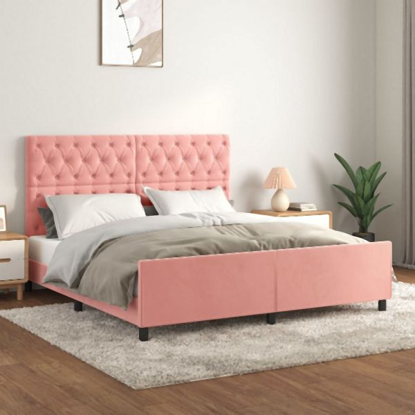 vidaXL Bettgestell mit Kopfteil Rosa 160x200 cm Samt, 3125951
