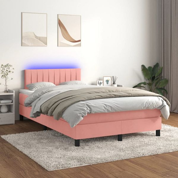 vidaXL Boxspringbett mit Matratze & LED Rosa 120x200 cm Samt, 3134518