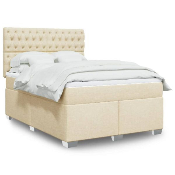 vidaXL Boxspringbett mit Matratze Creme 140x200 cm Stoff, 3292823