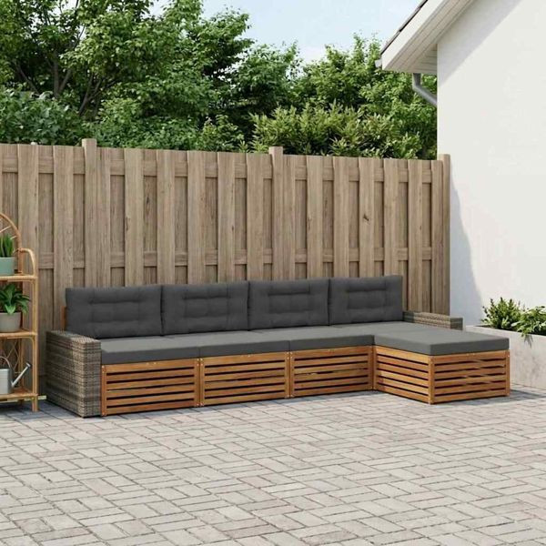 vidaXL Outdoor-Sofagarnitur 5-teilig Natur und Anthrazit Polyester, 3383250