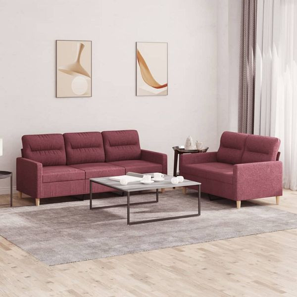 vidaXL 2-tlg. Sofagarnitur mit Kissen Weinrot Stoff, 3201606