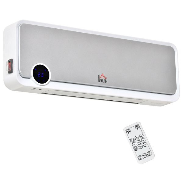 HOMCOM Heizlüfter zur Wandmontage 2000W mit Fernbedienung, 3 Betriebsmodi, LED-Display 12h Timer, 820-252V90